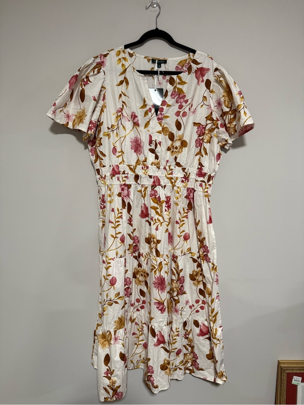 Meadow Rhodes White Floral Short Sleeve Tiered Midi Dress Size 3X NWT Cotton